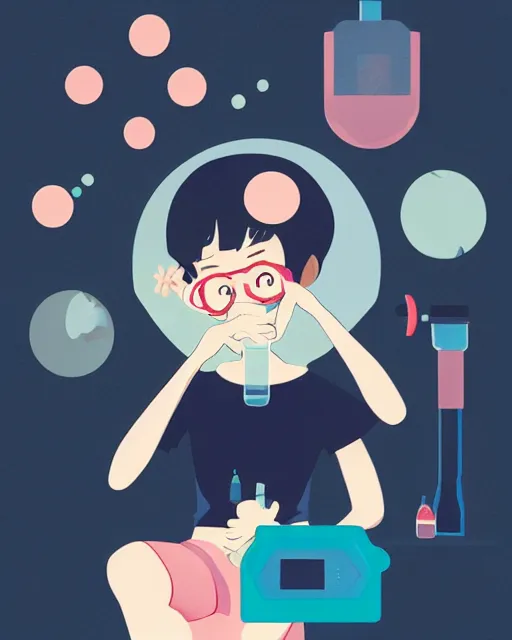 Image similar to a little girl is doing a science experiment. clean cel shaded vector art. minimalist illustration art by lois van baarle, artgerm, helen huang by makoto shinkai and ilya kuvshinov, rossdraws