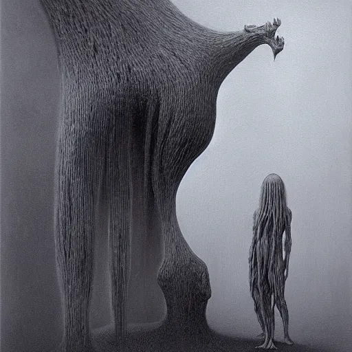 Prompt: a creature by zdzisław beksiński