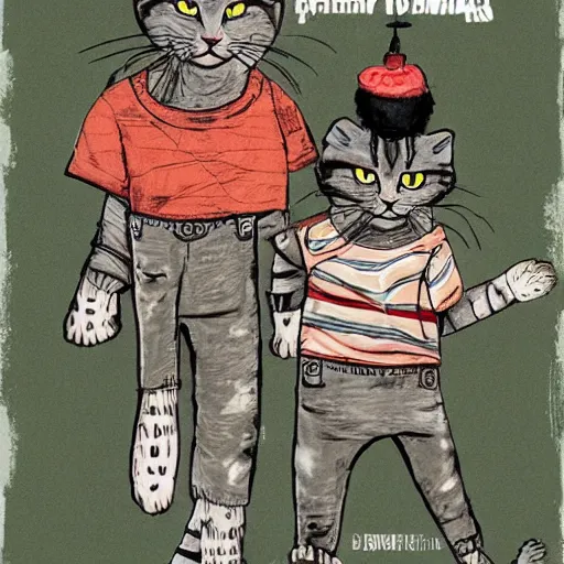 Image similar to gopnik cats in the style of вася ложкин