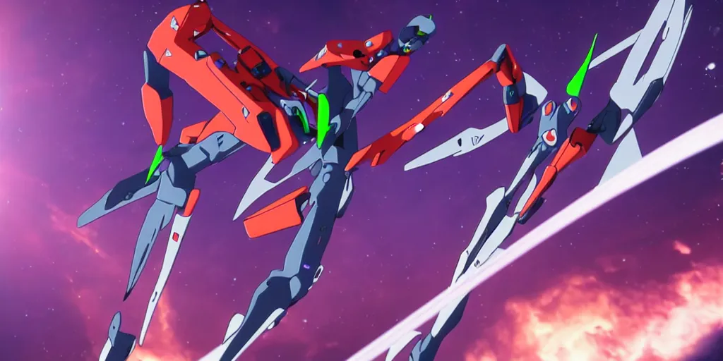 Image similar to two eva 0 0 from neon genesis evangelion, fighting and floating in space, 8 k, highly detailed