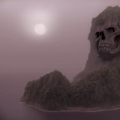 Prompt: haunted skull island, fog, cinematic