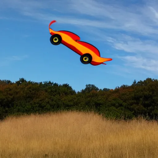 Prompt: flying car going through the sky
