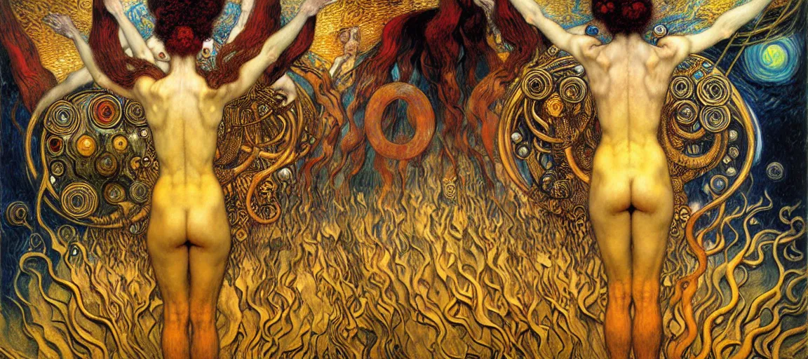 Image similar to Divine Chaos Engine by Karol Bak, Jean Delville, William Blake, Gustav Klimt, and Vincent Van Gogh, symbolist, visionary