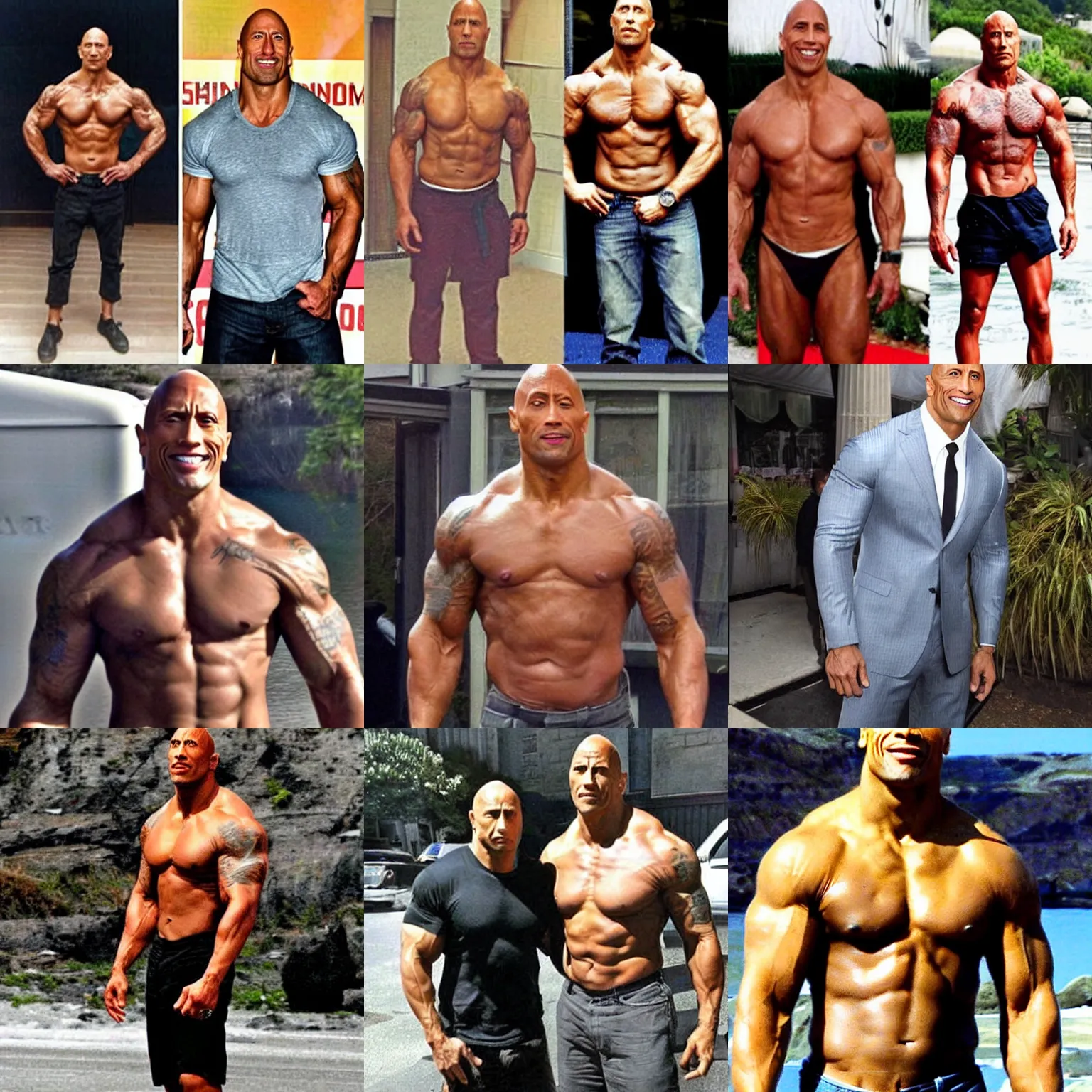 Prompt: anorexic!!!! dwayne johnson very skinny!!! real still photograph