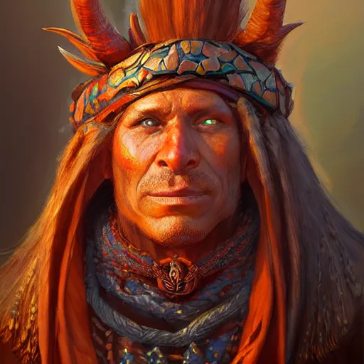 Prompt: a detailed portrait of a fire shaman, by justin gerard, digital art, realistic painting, dnd, character design, trending on artstation