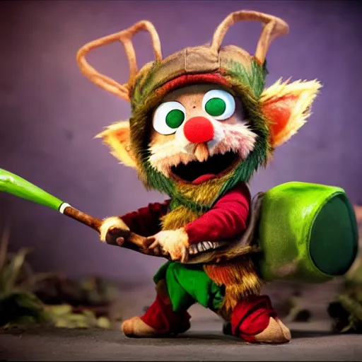 Prompt: still of Teemo from League of Legends in the style of Jim Henson