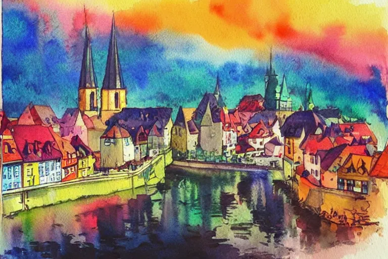Prompt: !! watercolor!! luxemburg in a sunny day, artwork by tooth wu, colorful contrast,!!!! very coherent!!!!, dark shadow, thick lineart