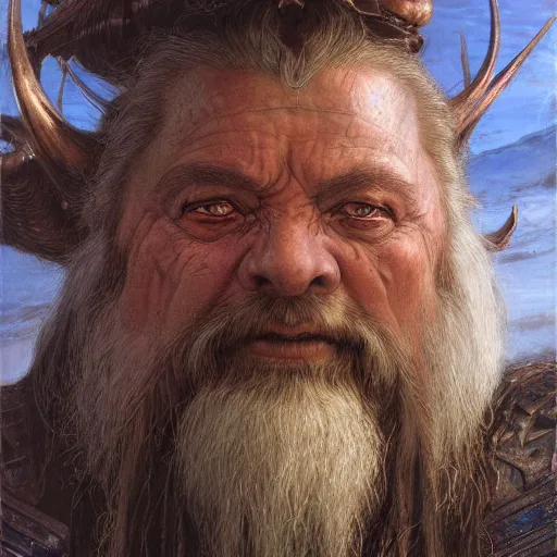 Prompt: art by donato giancola and bayard wu and gustav moreau and wayne barlowe, portrait, a fantasy cinematic close up shot of a dwarf berserker, warhammer, dnd, last stand