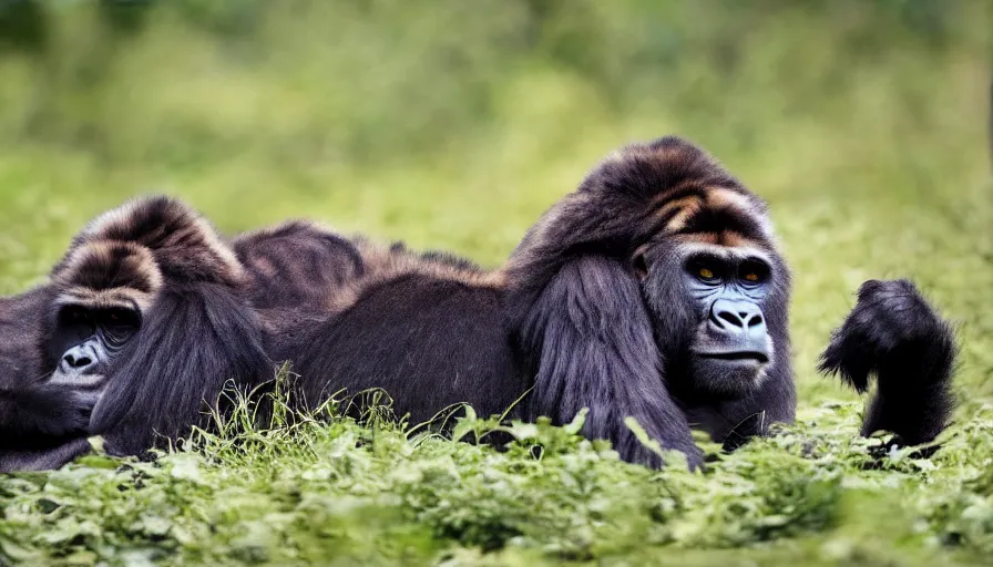 Prompt: a tiger gorilla!!! hybrid! hyper realistic!! realistic lighting!! wildlife photographer of the year!!! bold natural colors, national geographic, hd, wide angle, 8 k