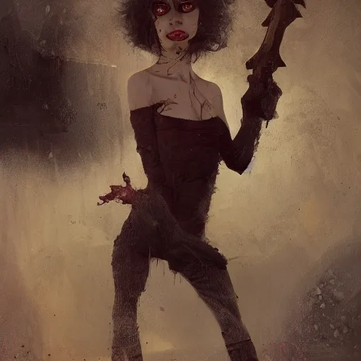 Prompt: shredded physique portrait grinning shamepunk the thieving Goblin wearing a grubby muslin turtleneck sweater whilst thrusting a dagger at you lisa yuskavage charlie bowater ross tran greg rutkowski jamie wyeth gregory crewdson ralph goings jonas de ro jim mahfood victor brauner ilya repin oil painting