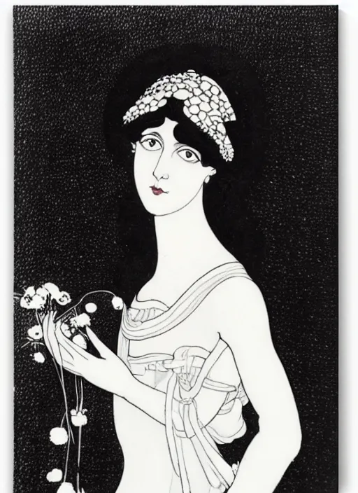 Image similar to a portrait of a pretty young lady by aubrey beardsley