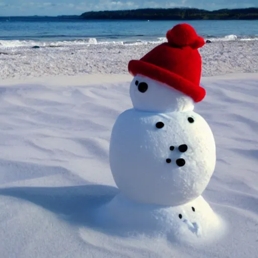 Prompt: snowman on a beach