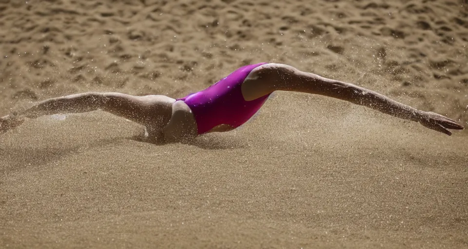 Image similar to olympic swimming in sand instead of water, extremely coherent, motion blur