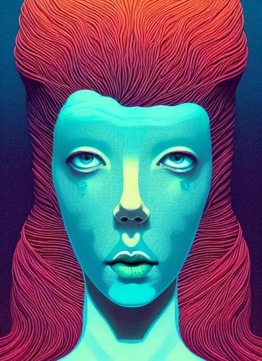 Prompt: symmetry!! stunning portrait of porcelain woman with coral hair!! by victo ngai, kilian eng vibrant colours, dynamic lighting, digital art, winning award masterpiece, fantastically beautiful, illustration, aesthetically inspired by beksinski and dan mumford, trending on artstation, art by greg rutkowski, 8 k