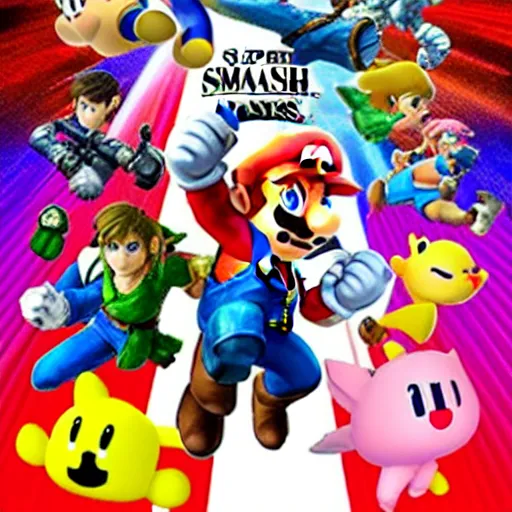 Prompt: super smash bros movie poster. 3d rendered. unreal engine.