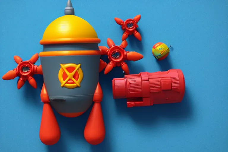 Prompt: product photo of toy nuclear bomb made by fisher price, colorful plastic, high quality, intricate detail, realistic textures, octane render, unreal engine 5, hyperrealism