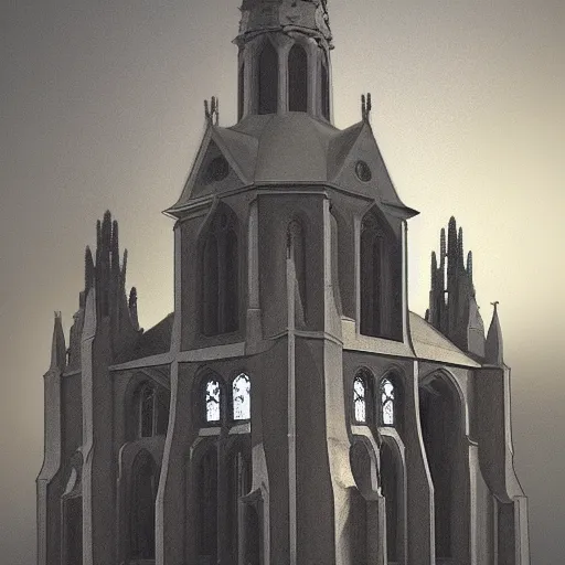 Image similar to victorian church in the middle of the city, dark, misty, at night, 8 k, detailed, concept art, trending on artstation