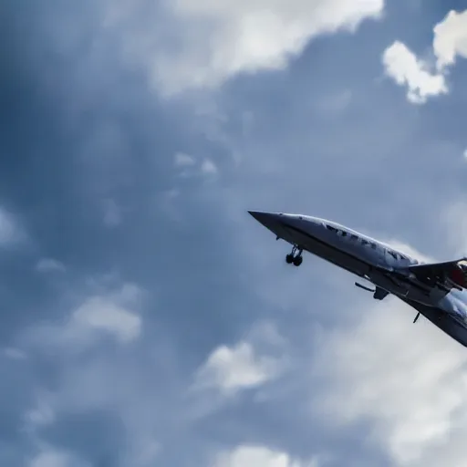 Prompt: jet flying in the sky with exhaust visible, cinematic, beautiful, detailed, realistic