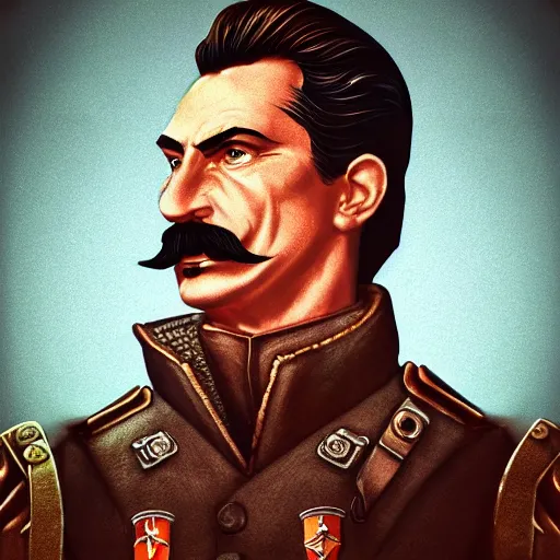 Prompt: PSX JRPG highly stylized Portrait of Stalin in a Steampunk Knight uniform, trending on artstation, octane render, unreal