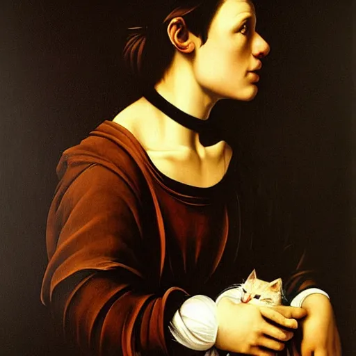 Prompt: a caravaggio portrait of the cat meme