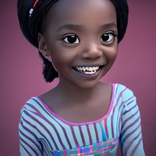 Image similar to stunning, coherent, impressive, detailed still of happy black little girl in school, follow shot, 3d, in the style of pixar, comic book style, 3d, highly detailed, sharp focus, bokeh, depth of field, 16k resolution, Unreal Engine 5, coherent, cinematic lighting, photorealistic, by Zhang Jingna