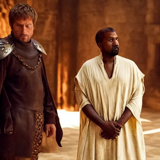 Prompt: kanye west and jamie lannister in game of thrones