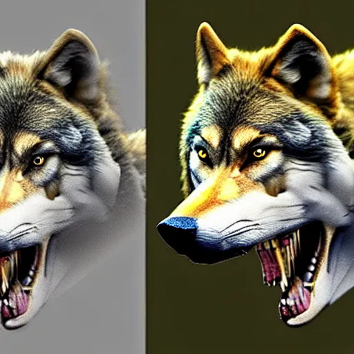 Image similar to chimera made of a wolf and a crocodile, awarded on pixiv, trending on deviantart, professional photoshop utilizing real life photos