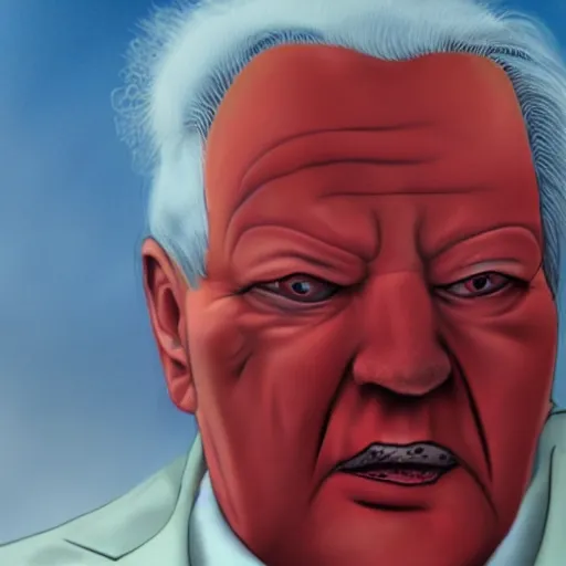 Image similar to yeltsin with red eyes, creepy realistic art in color