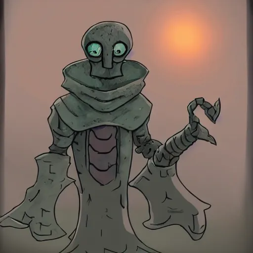 Prompt: squidward as a dark souls boss by Mark Powell