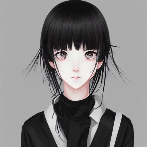 portrait of beautiful symmetrical anime girl, black | Stable Diffusion