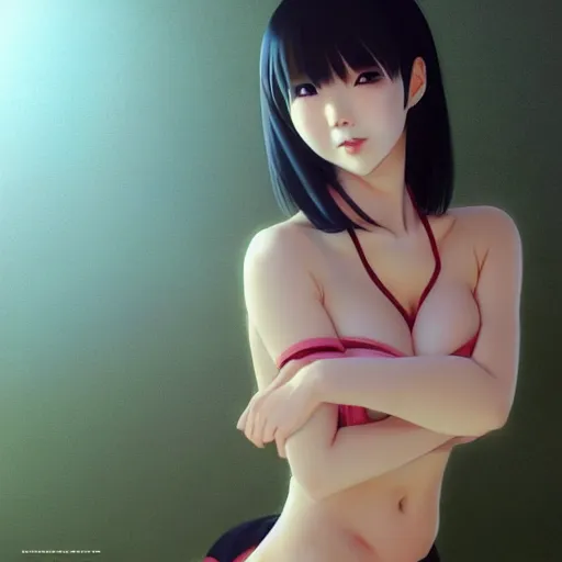 Prompt: a beautiful young japanese hitomi tanaka alluring gravure model in crop top, by ilya kuvshinov and artgerm, aesthetic, gorgeous, alluring, attractive, gapmoe yandere grimdark, trending on pixiv fanbox, painted by greg rutkowski makoto shinkai takashi takeuchi studio ghibli, akihiko yoshida