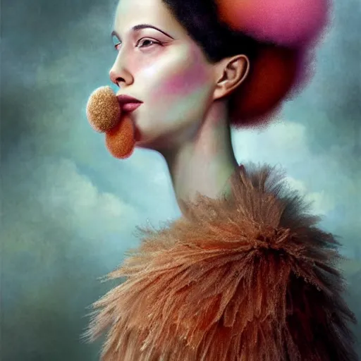 Image similar to brown woman wearing a candyfloss armor. super detailed. layered. textured. award winning. refracted lighting. soft. fragile. by ray caesar. by louise dahl - wolfe. by tom bagshaw. surreal photoraphy