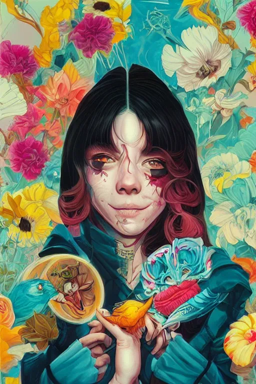 Image similar to a dead human smiling cute, tristan eaton, victo ngai, artgerm, rhads, ross draws