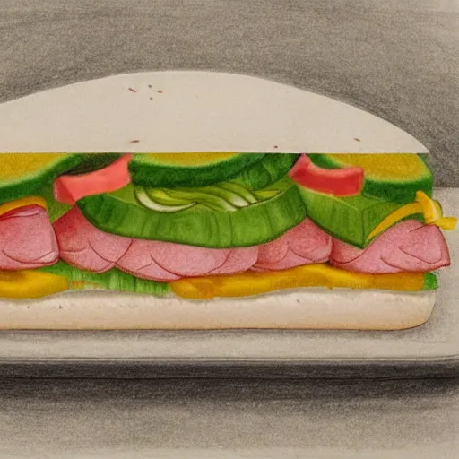 Image similar to line drawing of a pig in between two buns as a sandwich, outside art