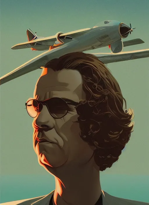 Image similar to poster artwork by Michael Whelan and Tomer Hanuka, Karol Bak of Philip Seymour Hoffman is an airline pilot, from scene from Twin Peaks, clean