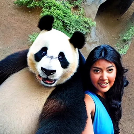 Image similar to panda and aladdin taking a selfie