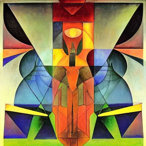 Image similar to the shaman of the subway, an art deco painting by leo and diane dillon and diego rivera, geometric designs, dramatic lighting, god rays, smooth, sharp focus, art brut, outsider art