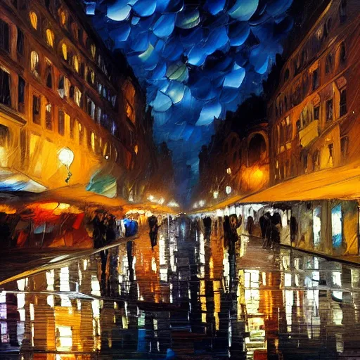 Image similar to vienna at night by craig mallism, leonid afremov, artgerm, jeremy lipkin and michael garmash, unreal engine,