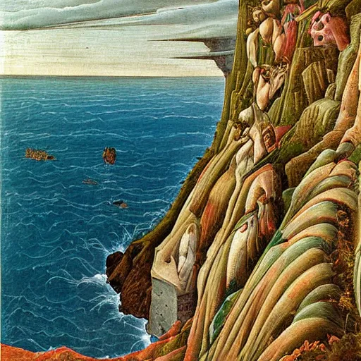 Prompt: a vibrant painting of the Gay Head Cliffs by Botticelli