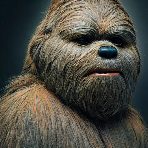 Image similar to hyperrealistic mixed media image of matt damon disguised as an ( ( ewok ) ), stunning 3 d render inspired art by istvan sandorfi and greg rutkowski, perfect facial symmetry, realistic, highly detailed attributes and atmosphere, dim volumetric cinematic lighting, 8 k octane extremely hyper - detailed render, post - processing, masterpiece,