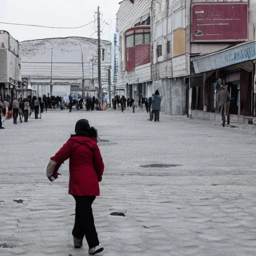 Prompt: moonwalker photo, lunar soil, people on the city street, a detailed photo of a future norilsk base, moon landscape, streetphoto