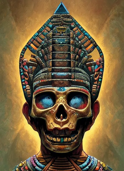 Image similar to digital _ painting _ of _ triangle head mayan god of death _ by _ filipe _ pagliuso _ and _ justin _ gerard _ symmetric _ fantasy _ highly _ detailed _ realistic _ intricate _ port