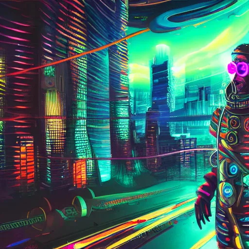 Prompt: space monk neon cyber city, hd, 4k