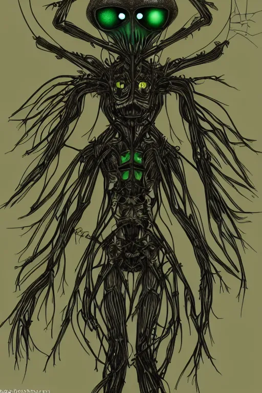 Image similar to alien scarecrow, symmetrical, highly detailed, digital art, sharp focus, trending on art station, anime art style