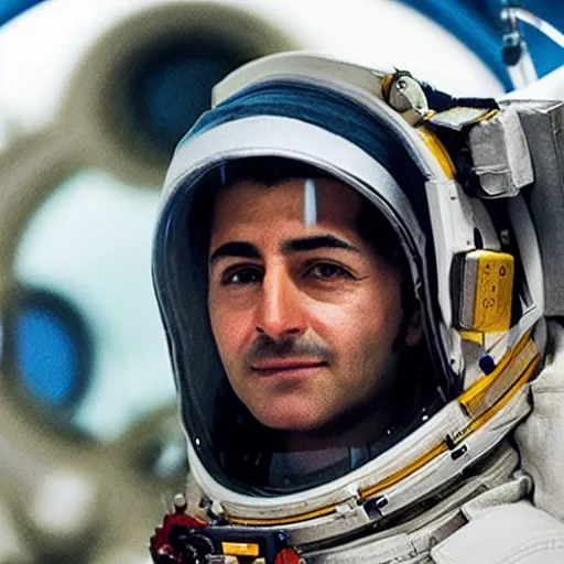 Image similar to close - up of a kurdish astronaut in a movie directed by christopher nolan, movie still frame, promotional image, imax 7 0 mm footage