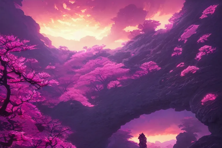 lava, purple cherry blossoms, cumulonimbus, unreal, Stable Diffusion