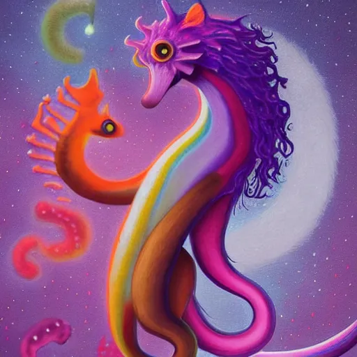 Prompt: autistic bisexual cat seahorse shapeshifter, long haired humanoid weirdcore voidpunk fursona, detailed coherent painterly full body character design digital art by quint buchholz, delphin enjolras, wlop, louis wain, lisa frank, furaffinity, cgsociety, trending on deviantart