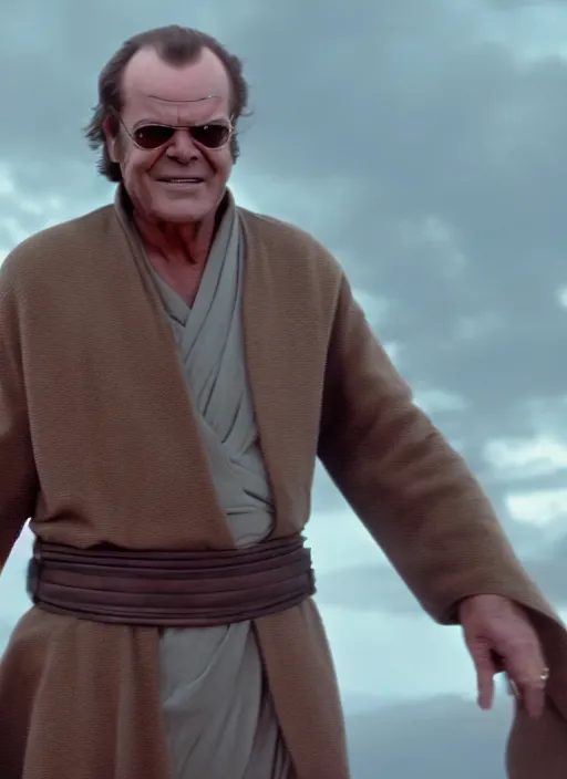 Image similar to film still of jack nicholson as a jedi in the new star wars movie, 4 k