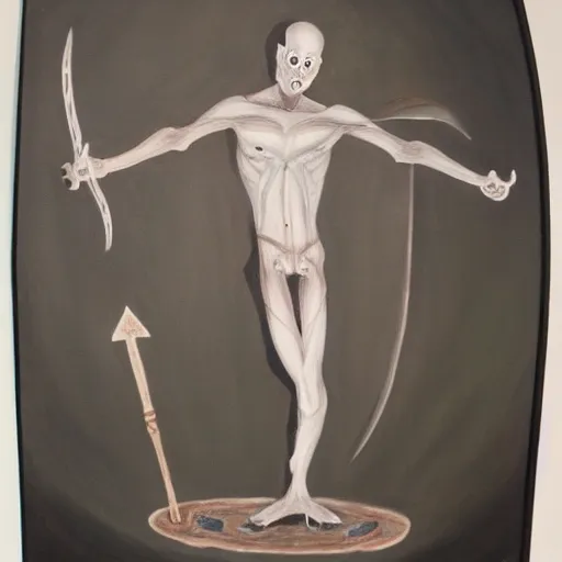 Image similar to fantasy painting of a pale man with a black blade covered in runes, painted by Robert Gould, ultra detailed, 8k