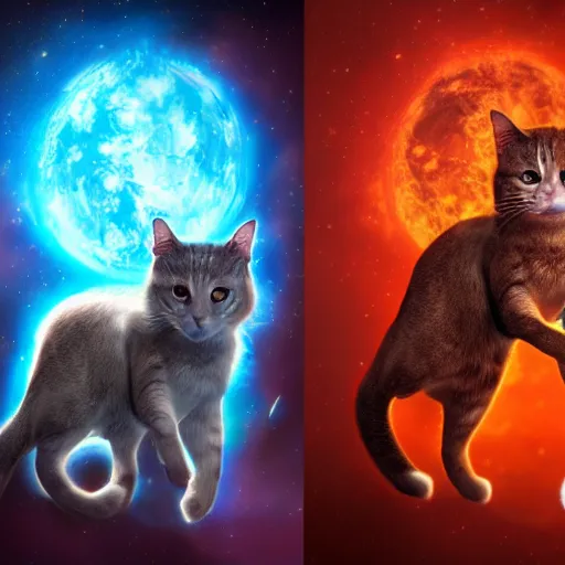 Image similar to Photorealistic magic cats in space. Hyperdetailed photorealism, 108 megapixels, amazing depth, glowing rich colors, powerful imagery, psychedelic Overtones, 3D finalrender, 3d shading, cinematic lighting, artstation concept art